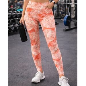 women's workout leggings capri new Medium coral dots orange and white athletics